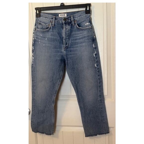 AGOLDE Riley High Rise Straight Leg Crop Distressed Jeans Size 25 - Picture 7 of 11